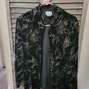 Black And Silver Velvet Floral Women's Jacket by Rm Richards
